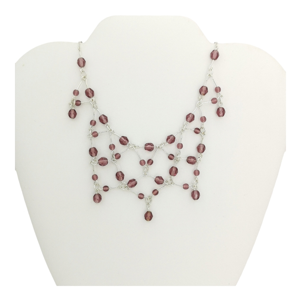 Vintage Czech Purple Crystal necklace fire polished beads On Silver